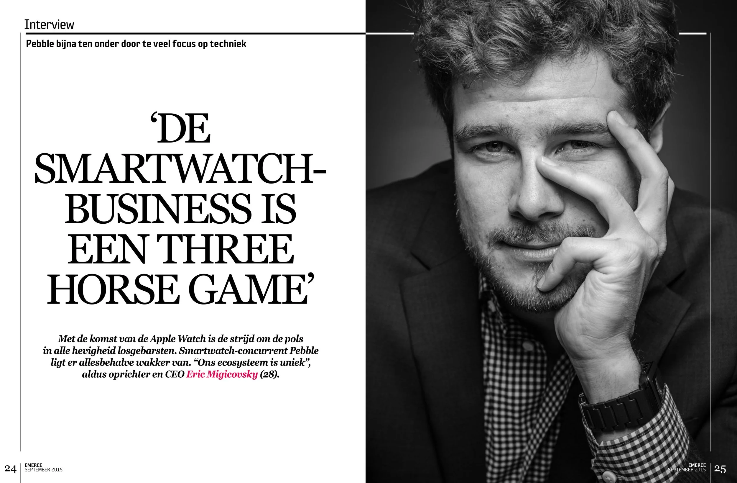Emerce Magazine editorial portrait of Eric Migicovsky CEO of Pebble Technology by San Francisco photographer Marc Olivier Le Blanc