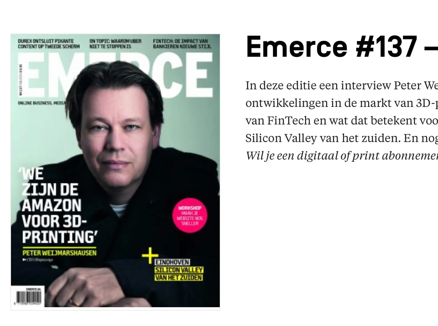 Corporate photographer San Francisco Bay Area — international editorial portrait, Shapeways CEO for Dutch tech publication Emerce