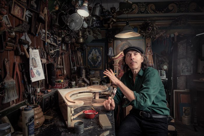 Steve, theater set creator in his SF workshop — portrait photographer Marc Olivier Le Blanc, Bay Area environmental portrait