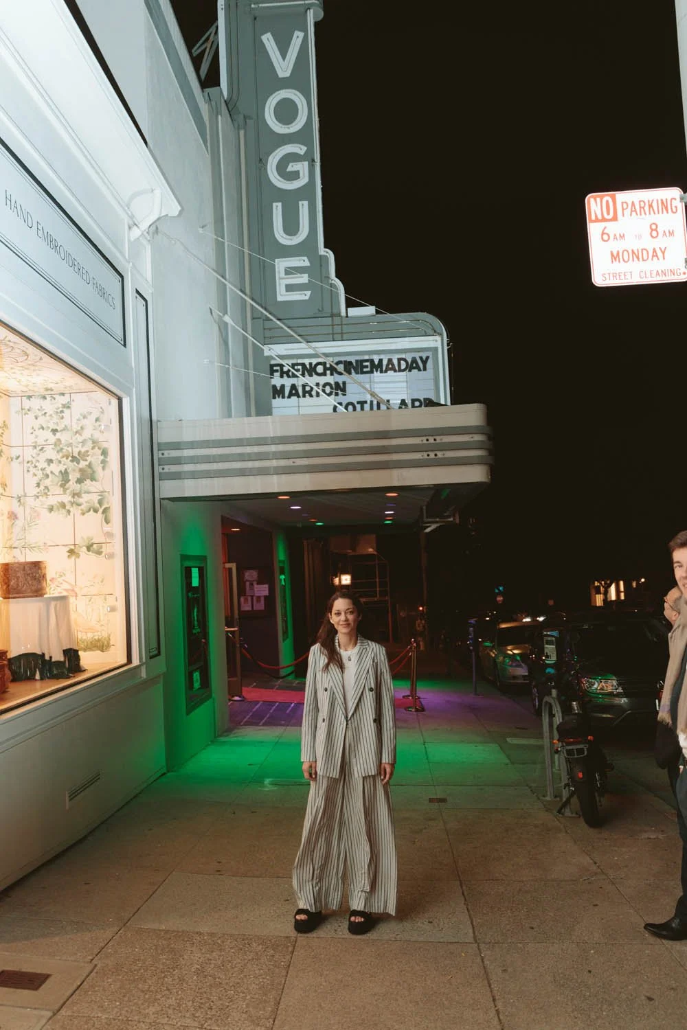 Marion Cotillard under the Vogue Theater marquee — portrait photographer Marc Olivier Le Blanc, San Francisco