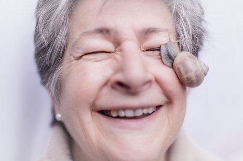 Marc's mother with a snail facial, Auvergne France — San Francisco portrait photographer Marc Olivier Le Blanc