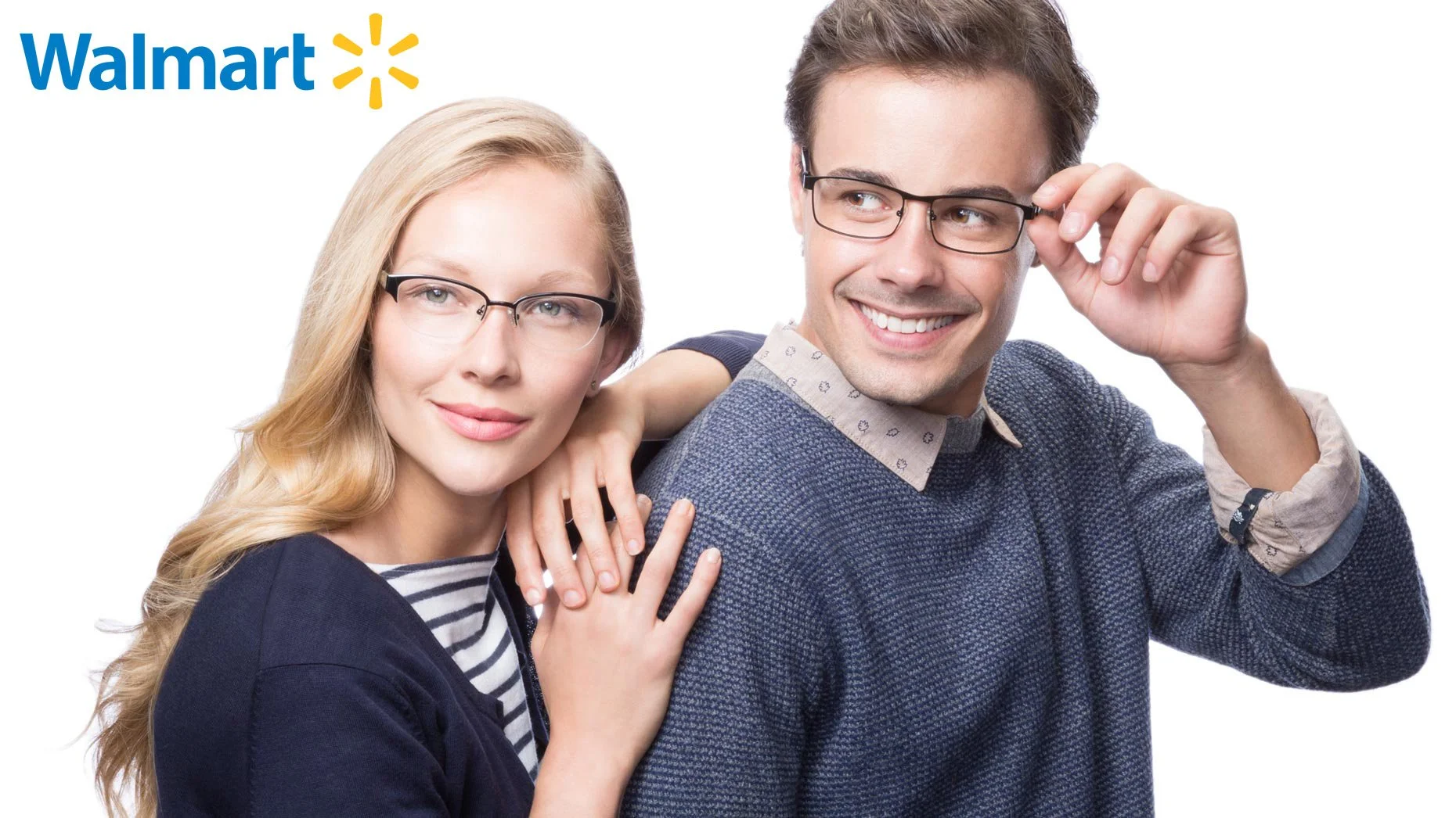 Advertising studio portrait of a smiling couple wearing eyeglasses for Walmart Vision Center – Marc Olivier Le Blanc Photography