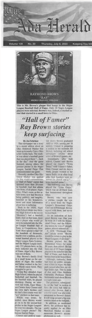 Joe Schriner writes in the Ada Herald about Ray Brown's early life, drawing from an interview with Jerry Cramer, whose father played with Brown, 6 July 2023.