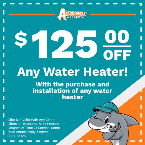 A coupon to Receive $125 off any water heater with purchase and installation with us. Ends 8/31/2026
