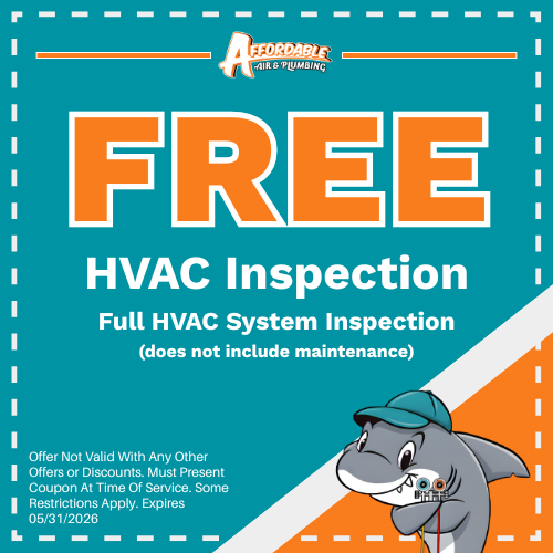 A coupon for a free HVAC system inspection. Does not include maintenance. Expires 05/31/2026