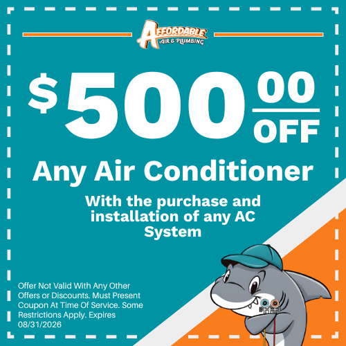 Coupon for $500 off any ac with purchase and installation with us. Ends 08/31/2026.