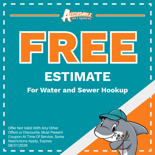 Free estimate for sewer and water hook up. Offer not valid with other offers and discounts. Expires 08/31/2026