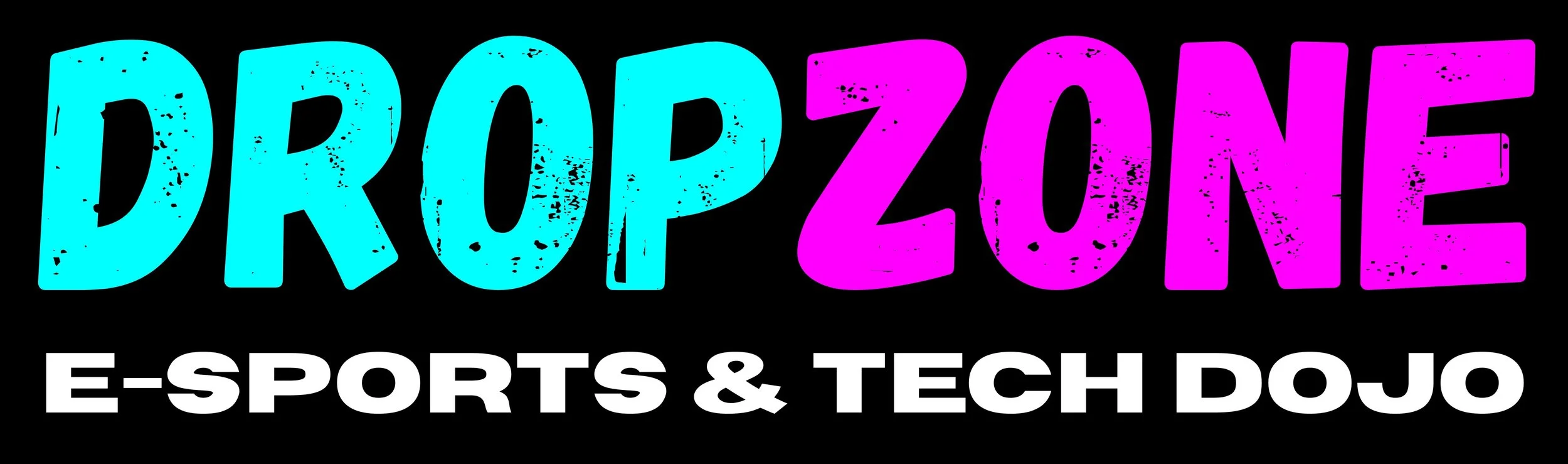 Colorful text logo reading "Drop Zone" with "Drop" in blue and "Zone" in pink, and underneath "E-Sports & Tech Dojo" in white on a black background.