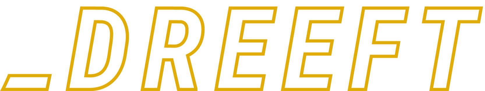 The word "DREEF" in large, outlined yellow letters on a black background.