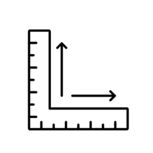 Line graph showing a vertical axis and a horizontal axis with an upward arrow and a rightward arrow, respectively.