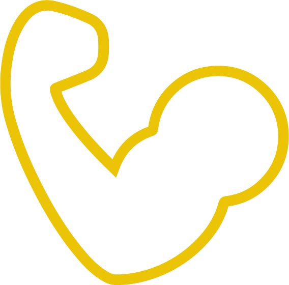 A yellow outline of a flexed bicep muscle.