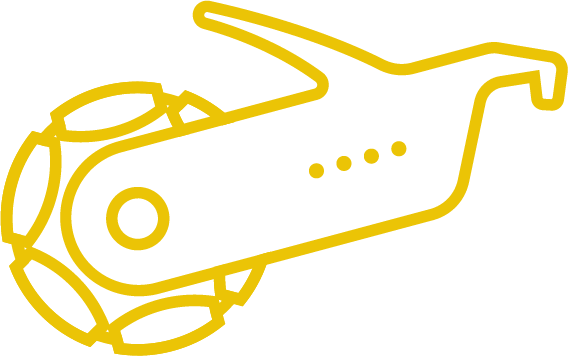 Yellow outline of a flashlight with a handle.
