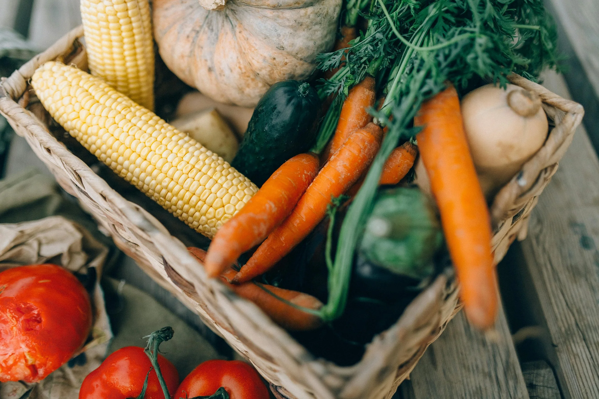A basket of fresh vegetables from an Atlanta kitchen garden.