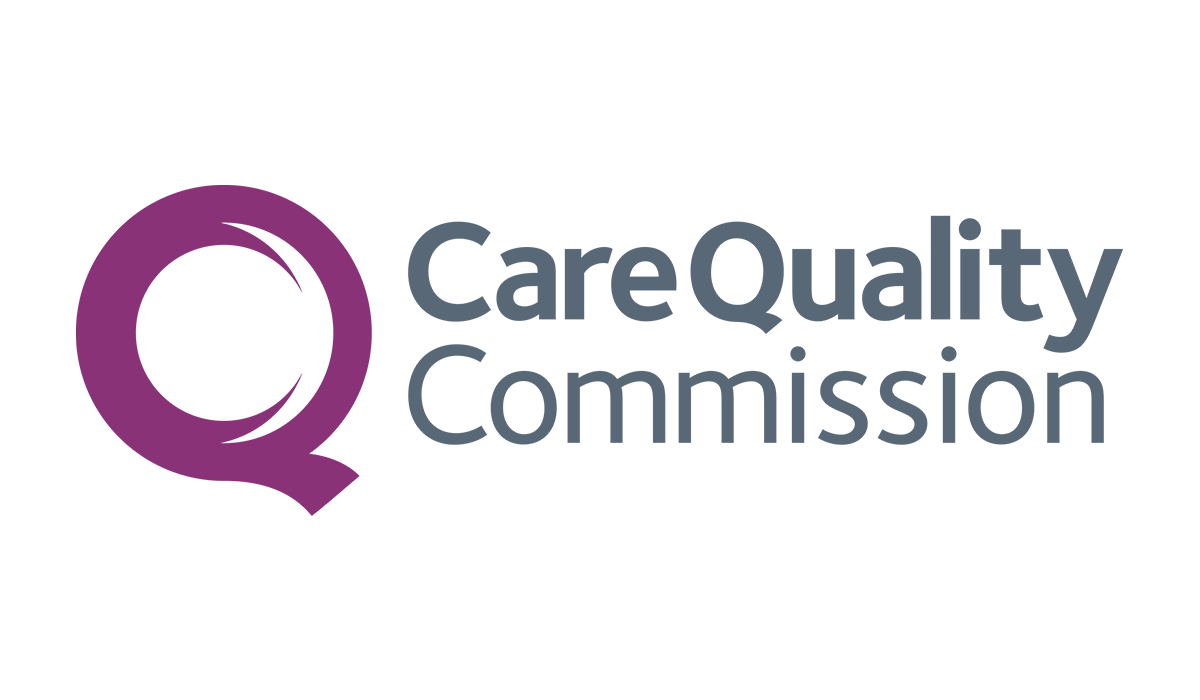 Care Quality Commission logo with purple speech bubble icon and gray text on a white background.