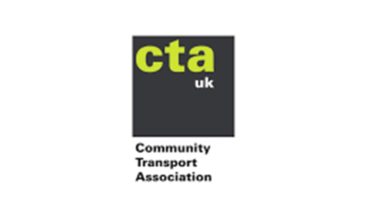 Logo of the Community Transport Association UK with the abbreviation 'cta' in lime green and lowercase, a black square background, and the full name written below.