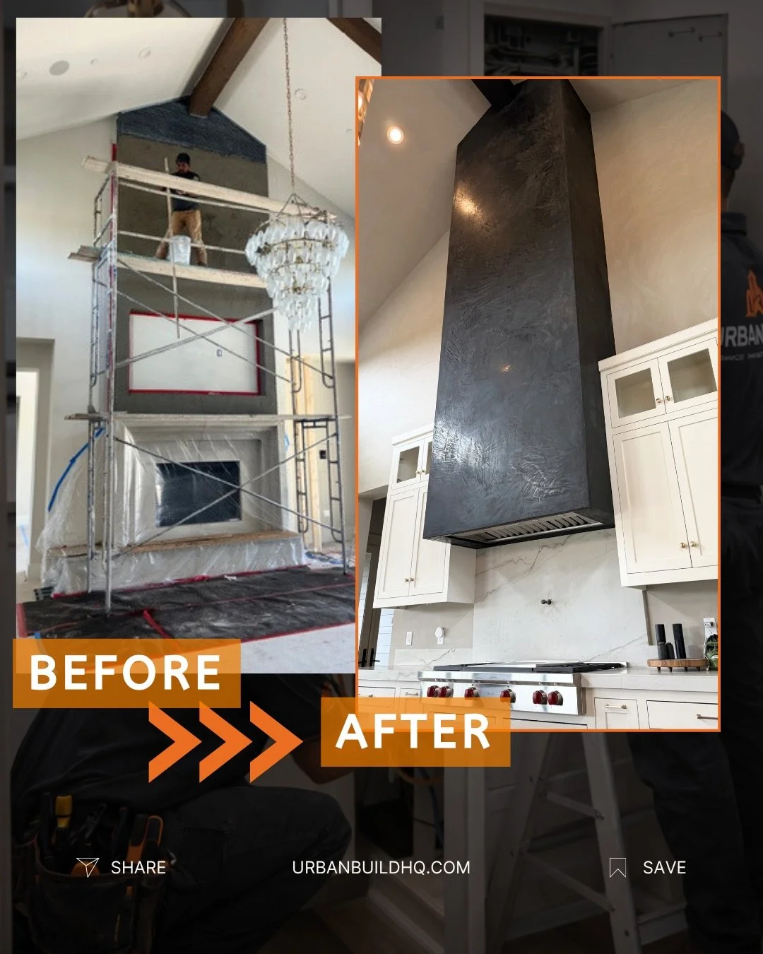From blueprint to breathtaking ✨ 
This luxury kitchen transformation features a custom, oversized hood we built from scratch&mdash;designed to elevate the entire space and match the home&rsquo;s high-end aesthetic. Details matter, and this one steals