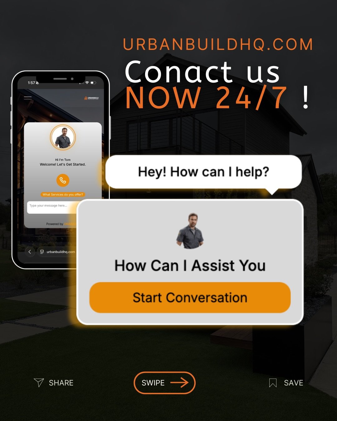 Meet Tom, our new AI assistant at UrbanBuild!

Got questions about your project, products, services, or next steps? Tom is available 24/7 to help&mdash;anytime, day or night.

💬 Chat with him or ask your questions now at:
🌐 urbanbuildhq.com

Fast a