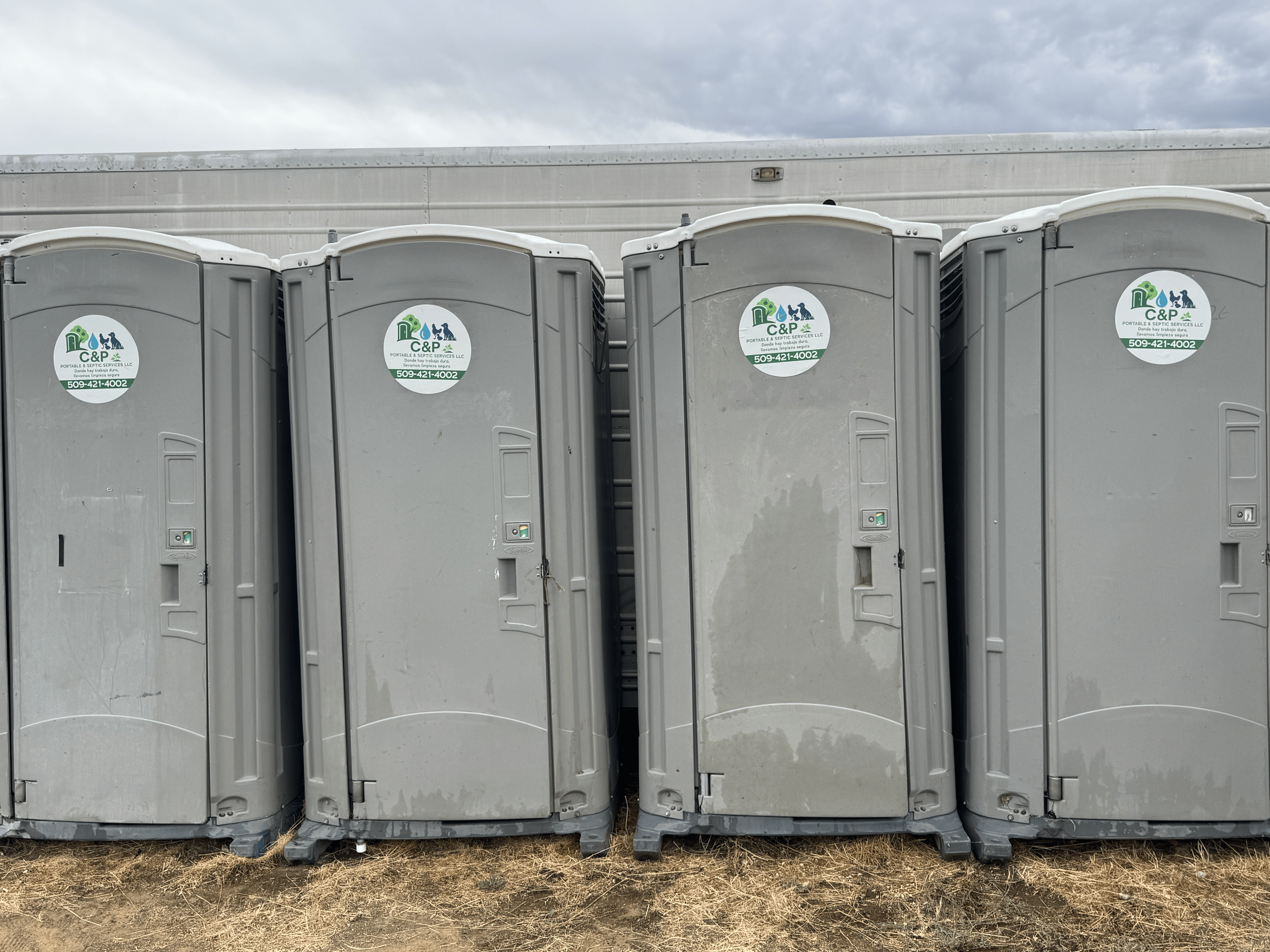 Blue portable restrooms