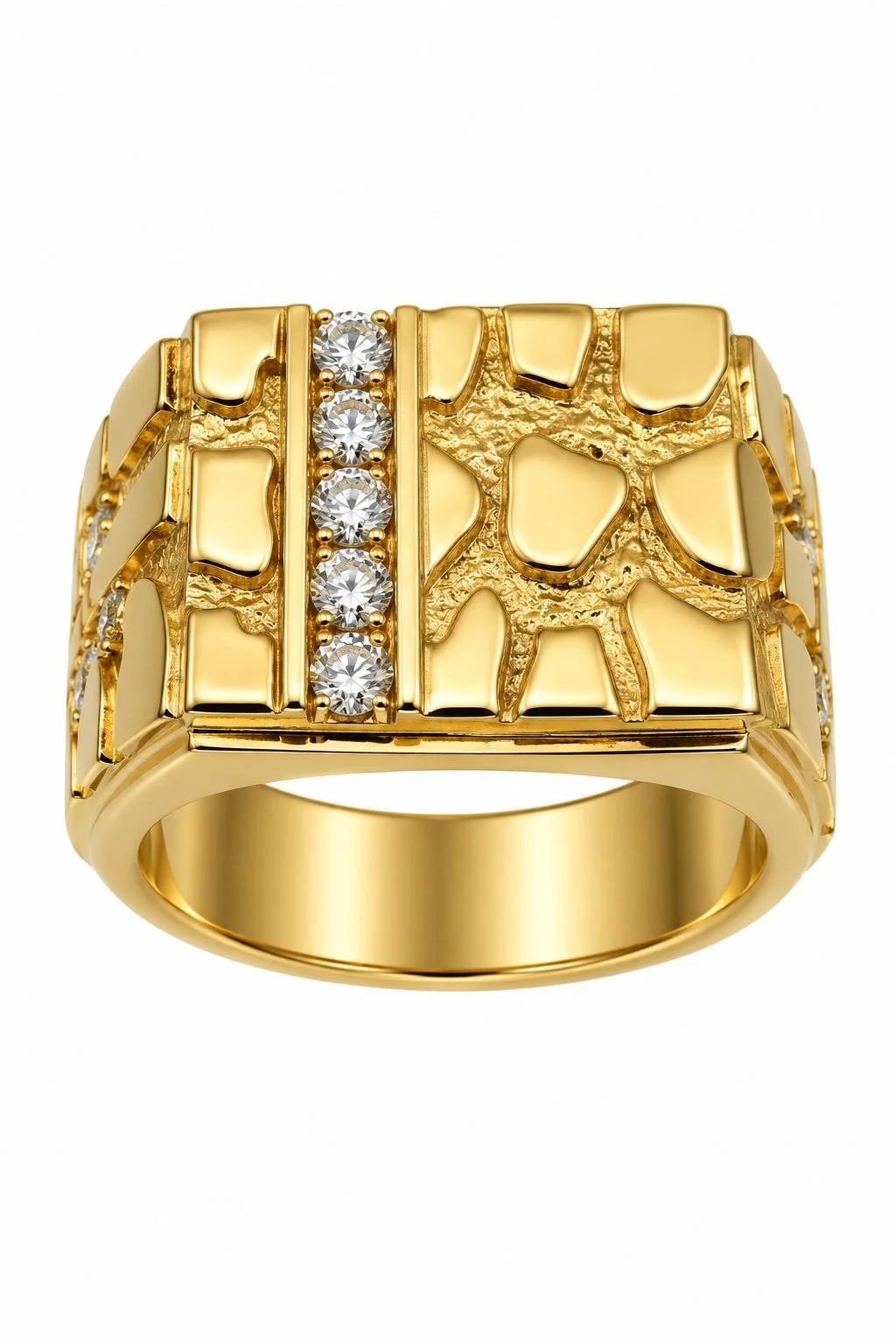 10K Yellow Gold Nugget Ring with Stone Accents – Size 11