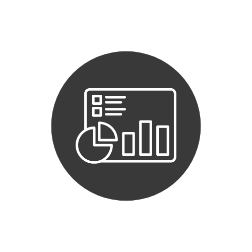 Icon of a presentation board with charts, graphs, and checklists.