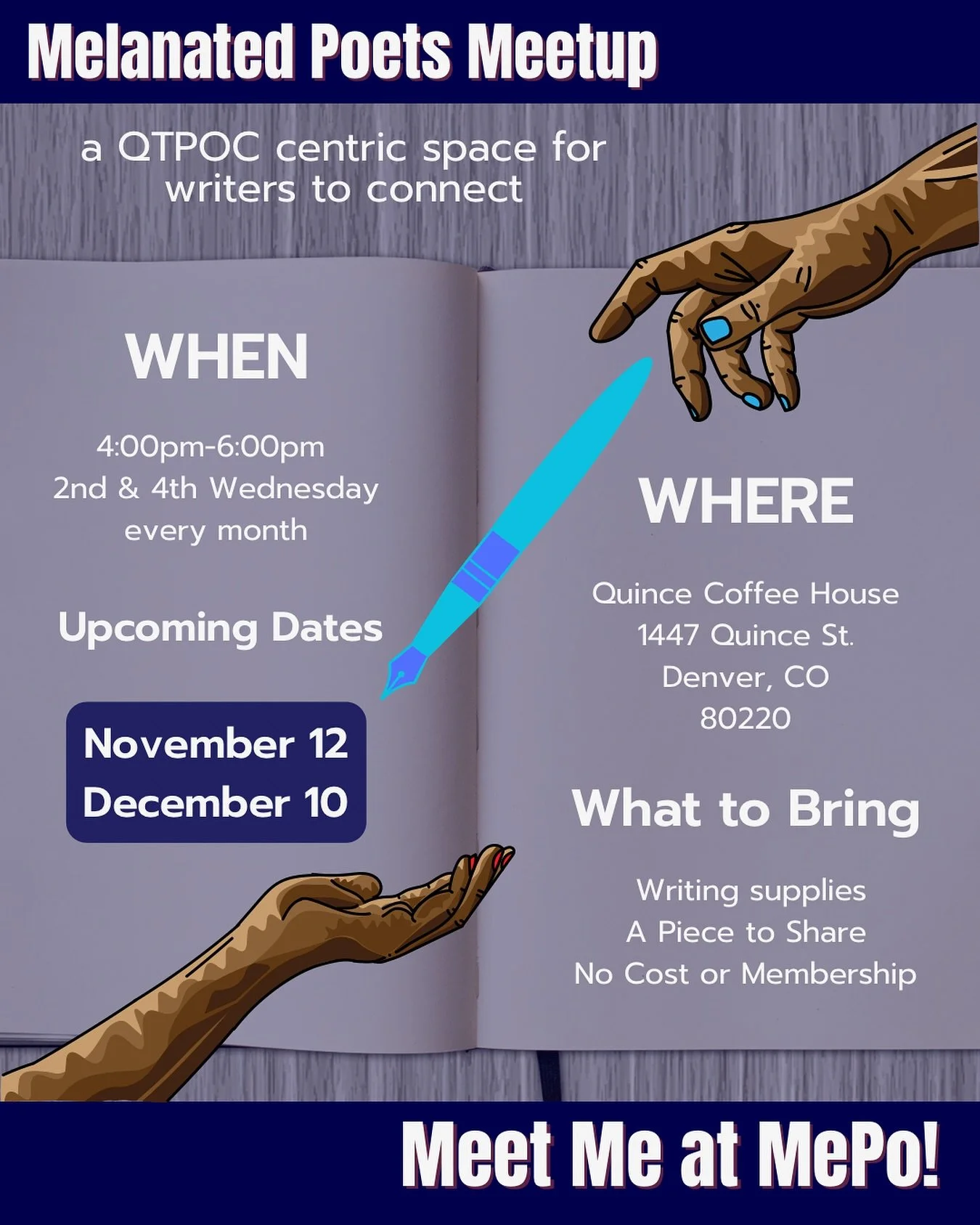 Sending 2025 off with our best words and intentions. These last two meetups will be a chance to wrap up those writing projects and celebrate the highlights of our year in poetry. Seasonal drink specials, cozy winter vibes and reflective prompts ☕️ 🔥