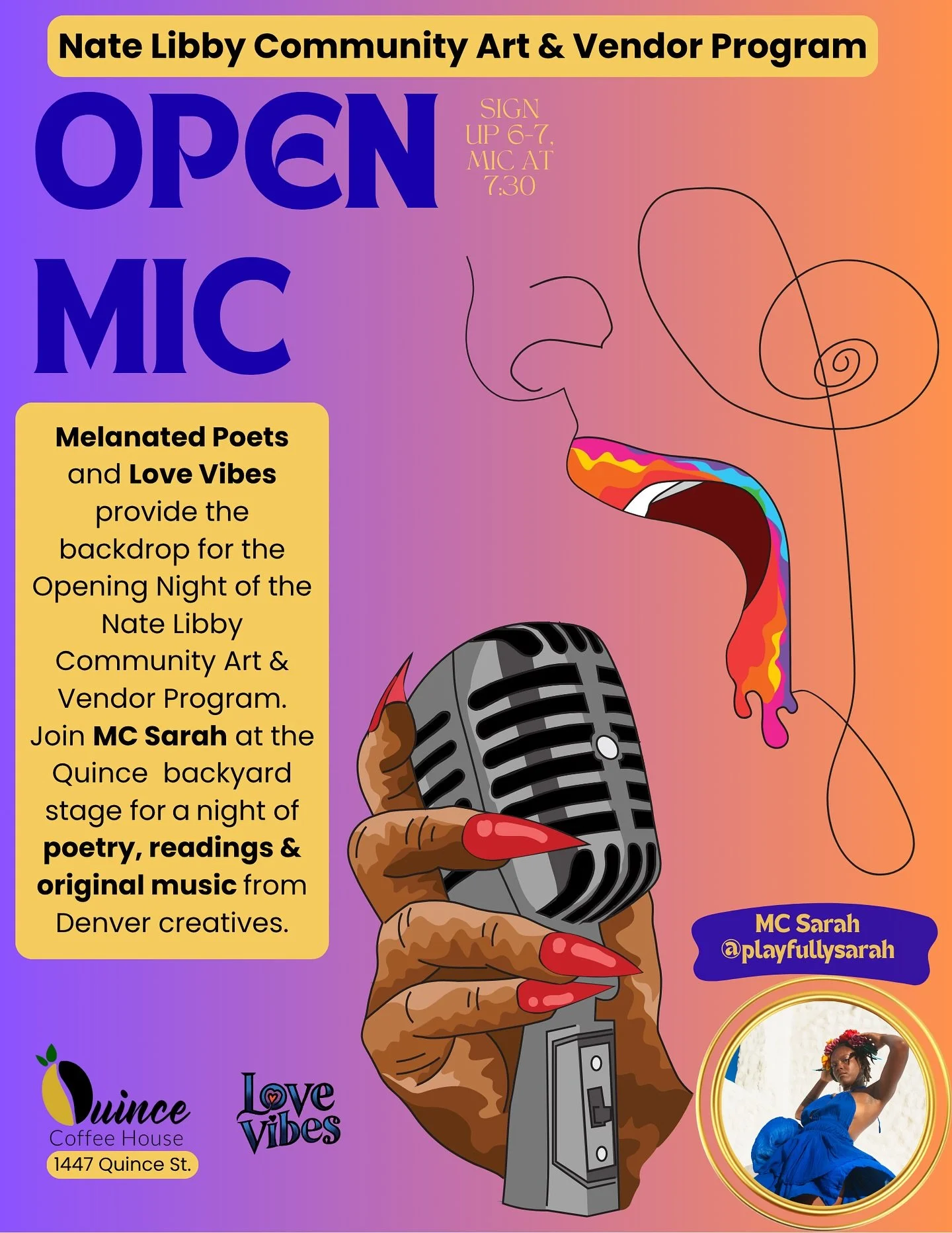 If a picture had a thousand words, we would put them into a poem and read them on stage at the Opening Night of the Nate Libby Community Art &amp; Vendor Program 🎙️ 
Hosted by Melanated Poets and Love Vibes with the astoundingly creative MC Sarah @p