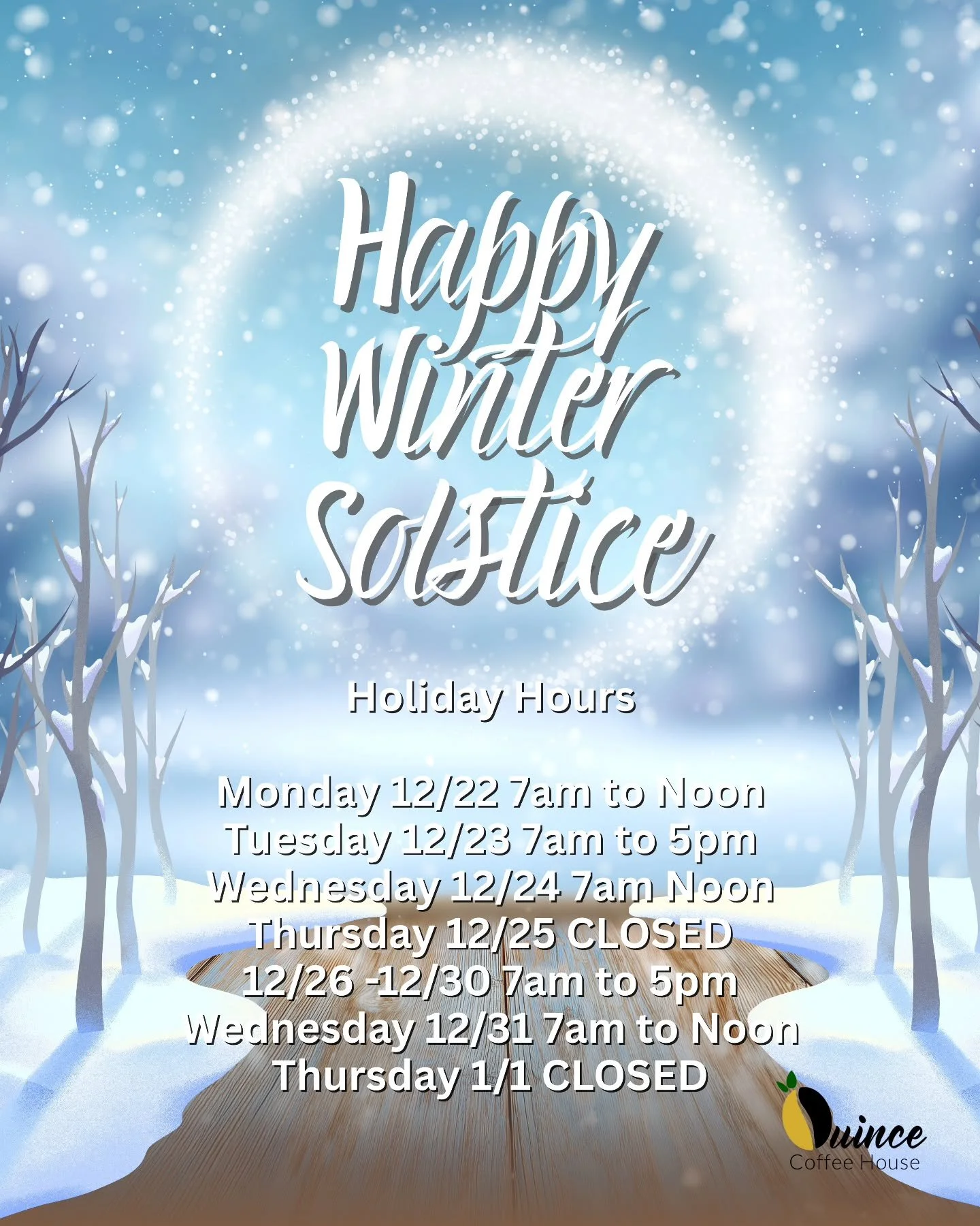 We are so grateful to all our friends and family who continue to make Quince a safe and loving space for all. As we celebrate another Winter Solstice together, we wish you plenty of rest and restoration. We look forward to seeing you during our holid