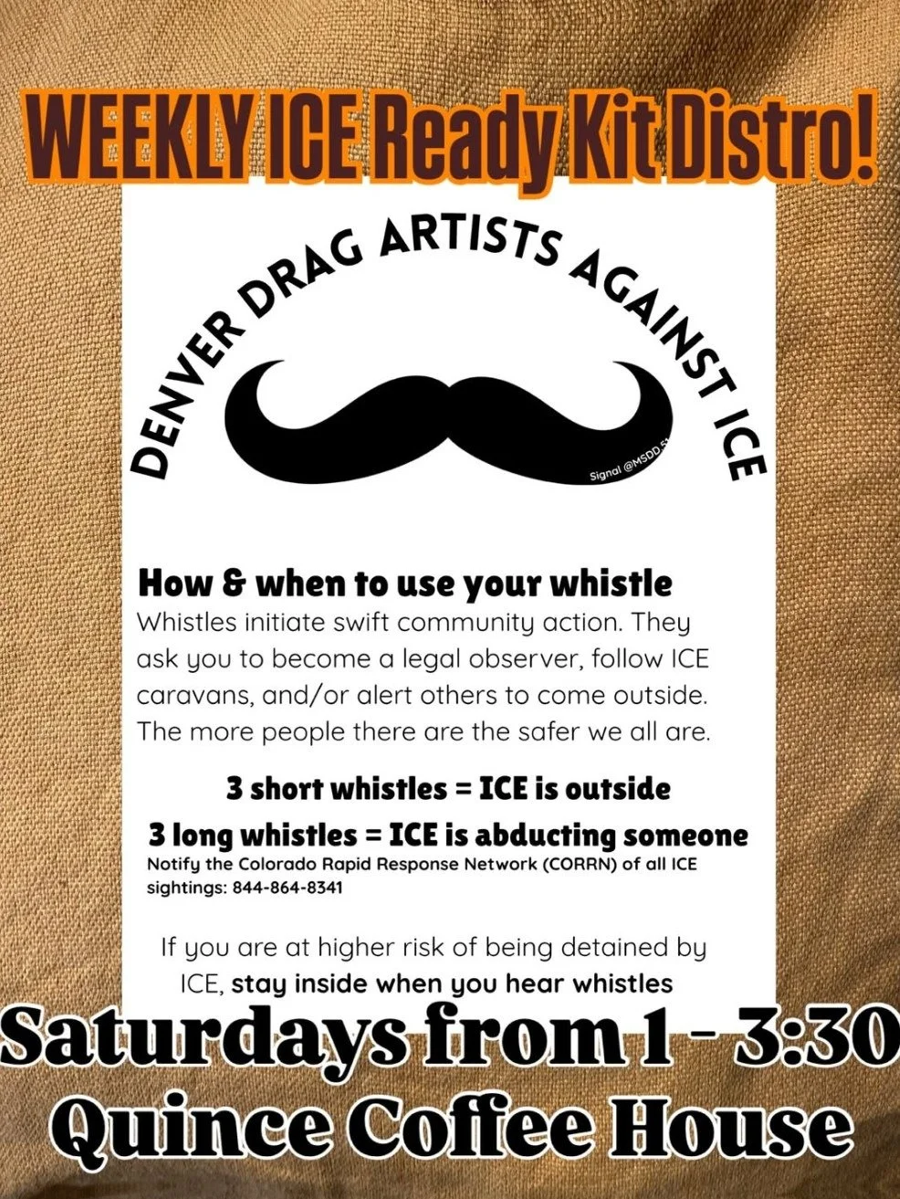 Stop by Quince weekly from 1pm - 3:30pm to help @dukedazzlewood assemble and pick up ICE Ready Kits to distribute at your upcoming shows or events! Let us connect you with your local neighborhood rapid response chat! Let us teach you how to boost you