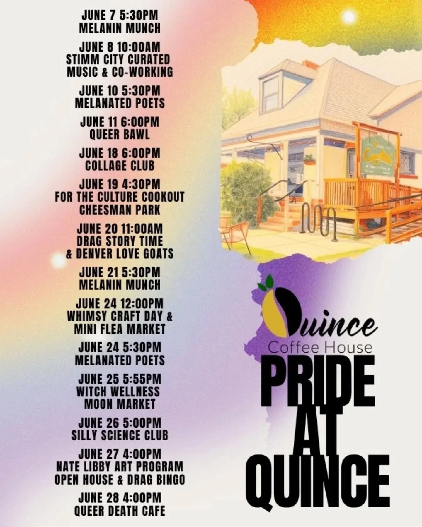 This Pride Month and Juneteenth we've got a calendar full of events sure to spark your joy! Join us June 20th for our family pride party with @lalathedragqueen Drag Story Time and the @denverlovegoats! 📚🐐 Free kid size Pride Punch, Italian Soda or 