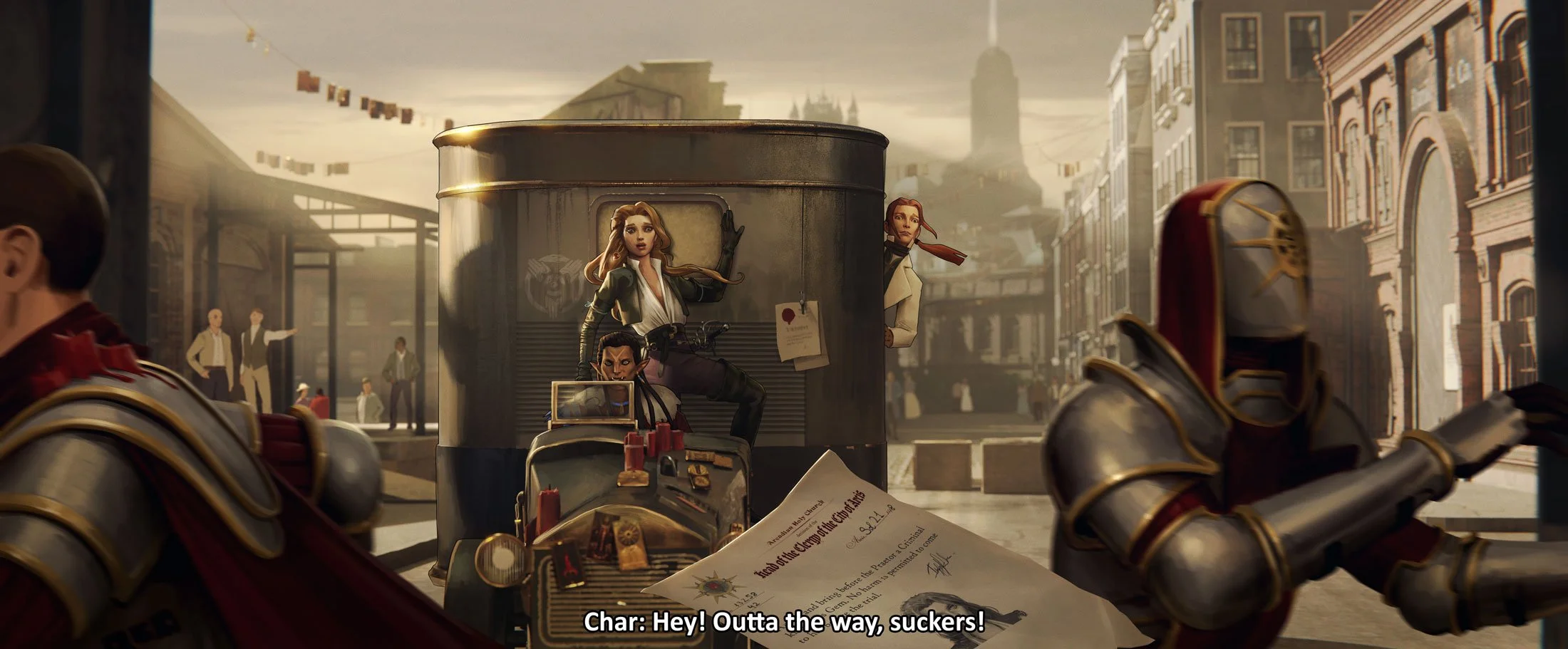 A chaotic escape through an industrial city street