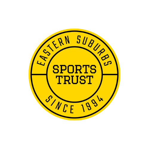 Yellow circular logo with black text reading 'Eastern Suburbs Sports Trust since 1984' and 'Sports Trust' in the center.