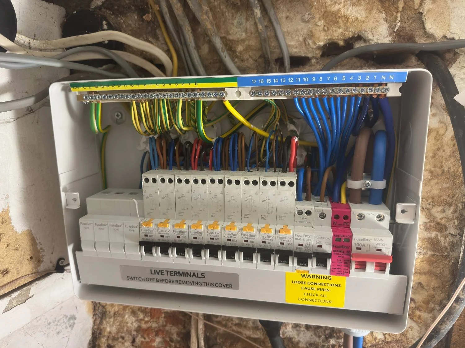 Internals of a newly installed fuse board / consumer unit