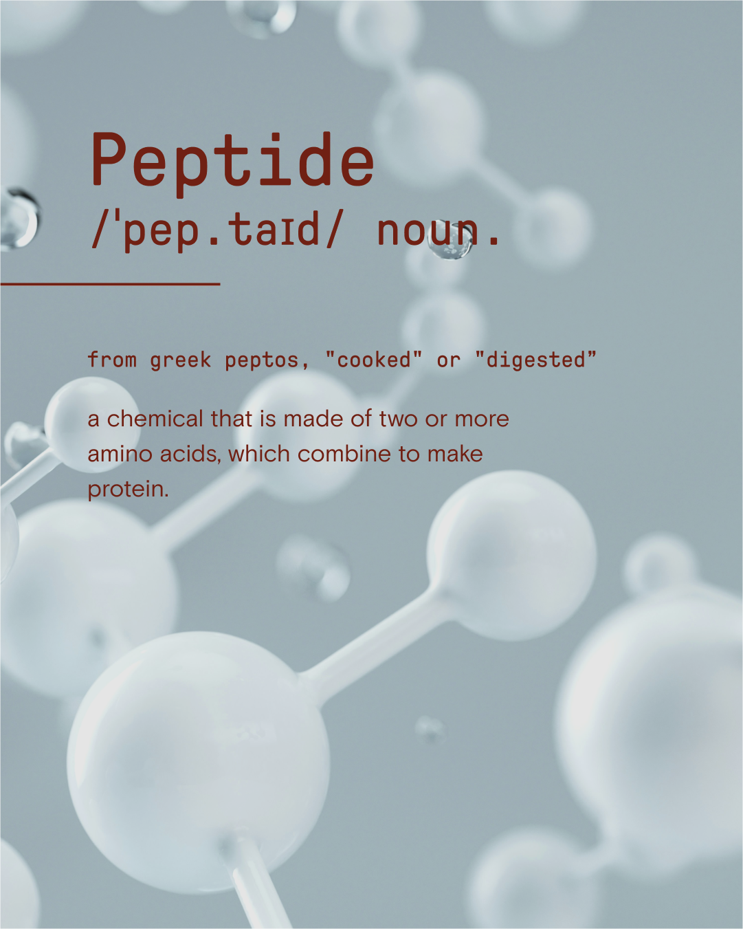 Instagram social content includes the definition of peptide with molecular structure background. Strategy, creative direction and copy by Mary Joan Cunningham for AmplifyP24 brand launch. 
