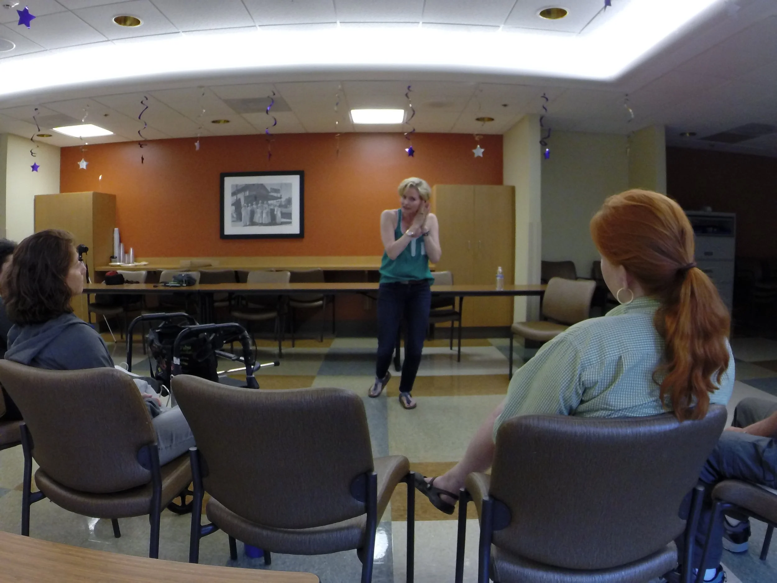 Video still of Mary Cunningham talking to the National MS Society's local Austin self-help group on how to look at a diagnosis differently