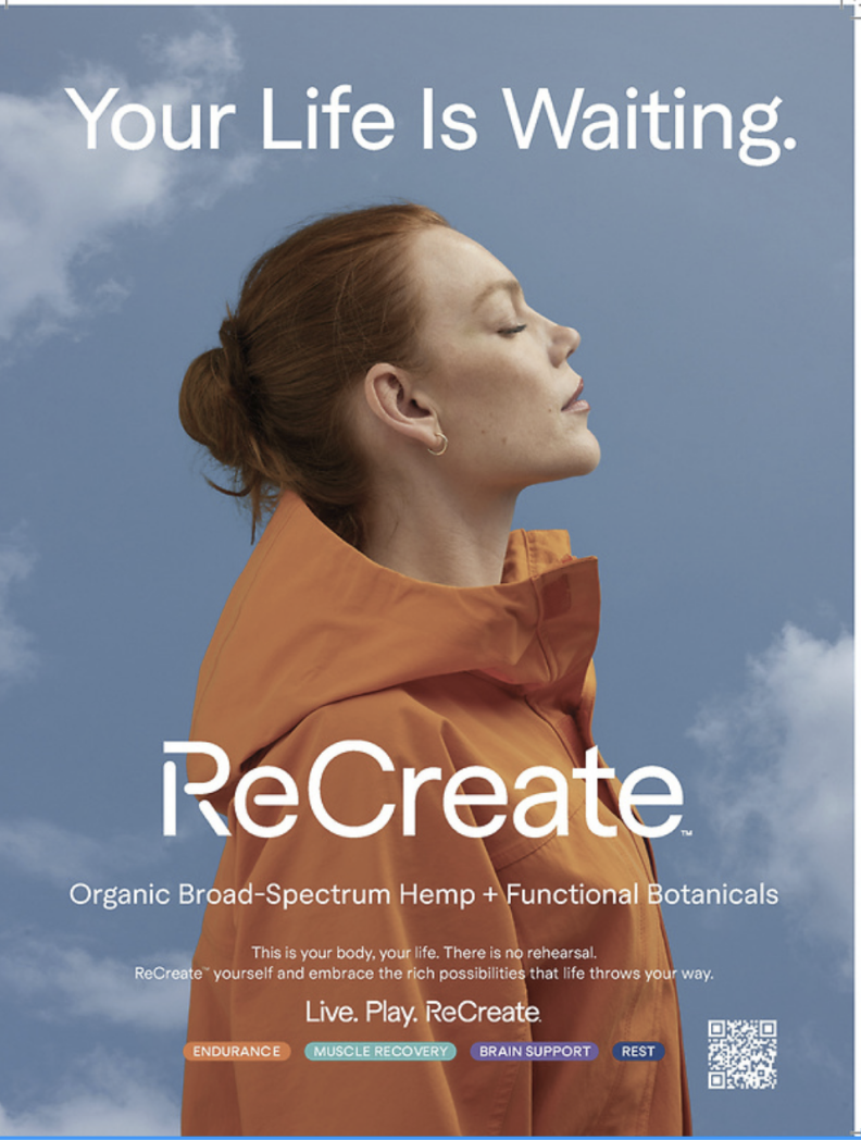 Print ad for People Magazine and Vogue with a headline read, "Your Life is Waiting" for ReCreate functional gummies.