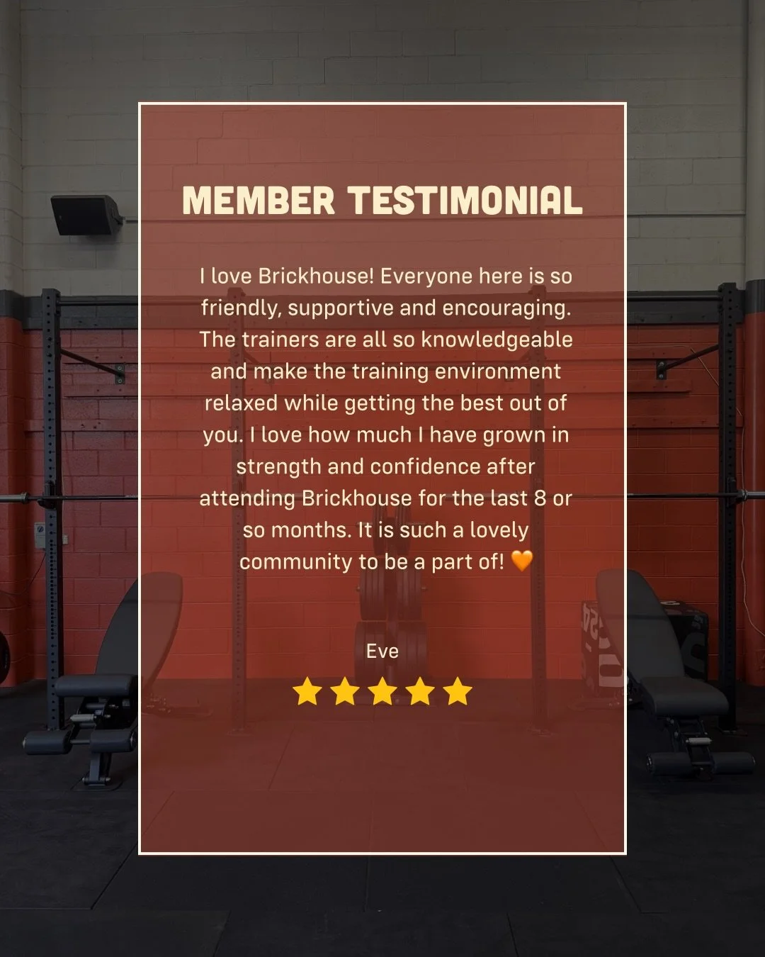 A huge thank you to Eve for the lovely review. ❤️ We love having you train at Brickhouse and be part of our community.

It means so much to hear our members&rsquo; experiences and what Brickhouse means to them. Feedback like Eve&rsquo;s reflects the 