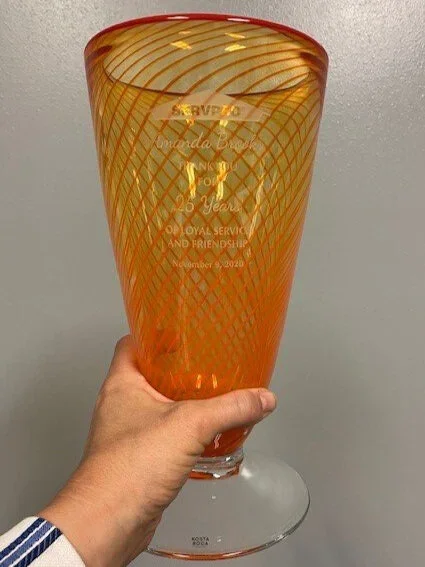 custom engraved glass orange vase