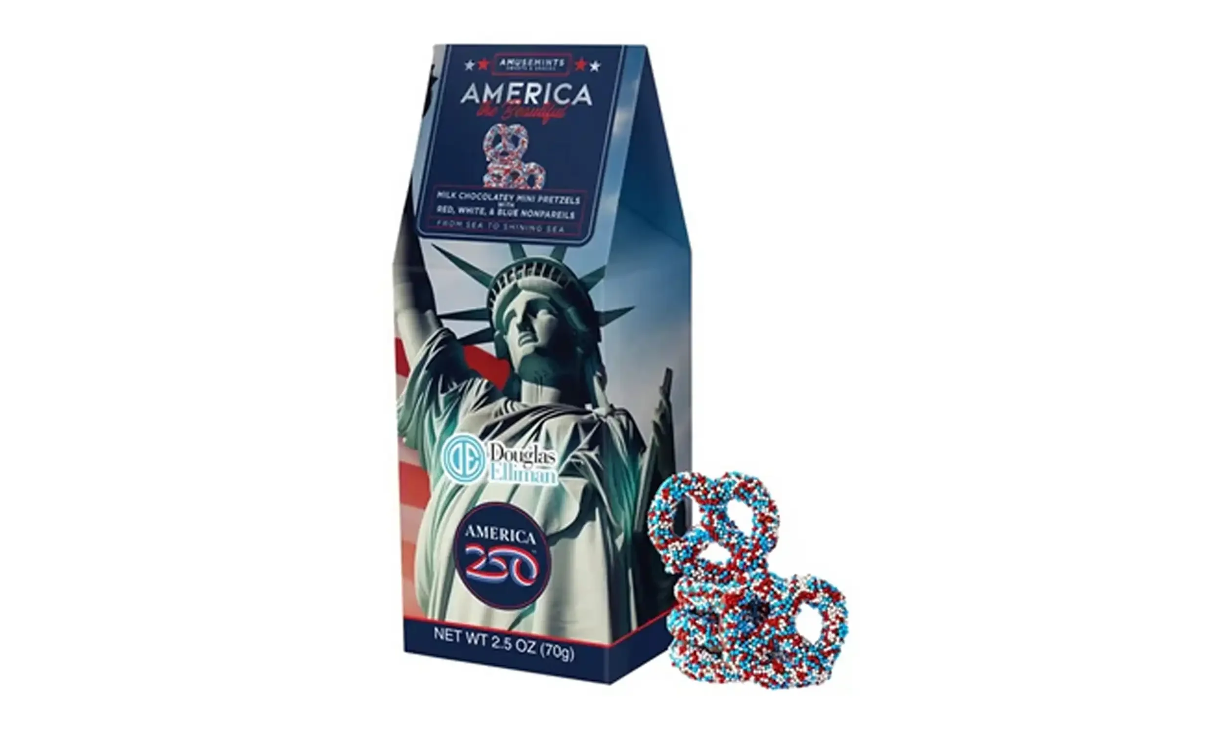 America 250 Gable Box with Nonpareil Mini Pretzels • $9+ (100 pieces minimum)