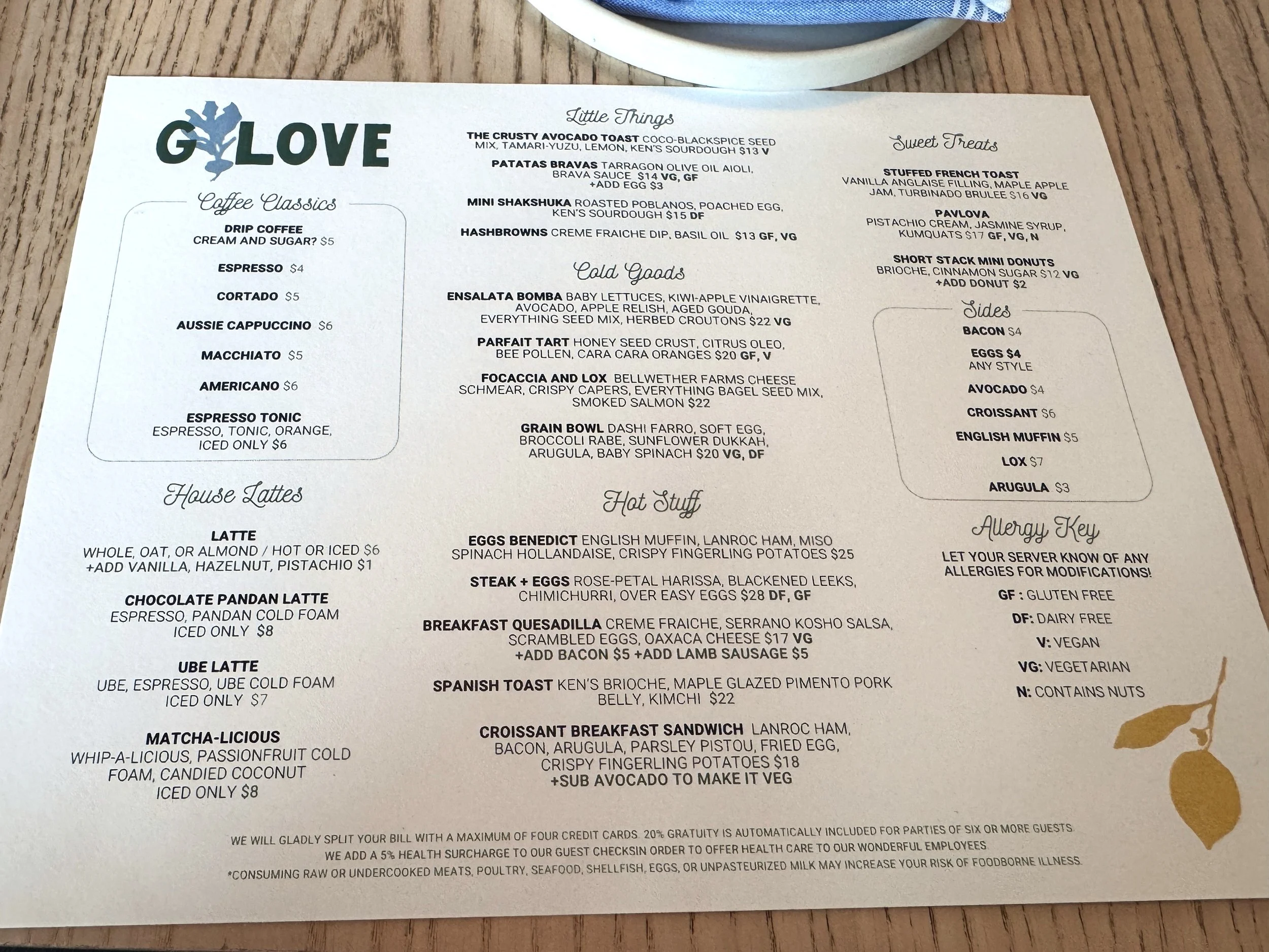 Brunch Menu - G-Love