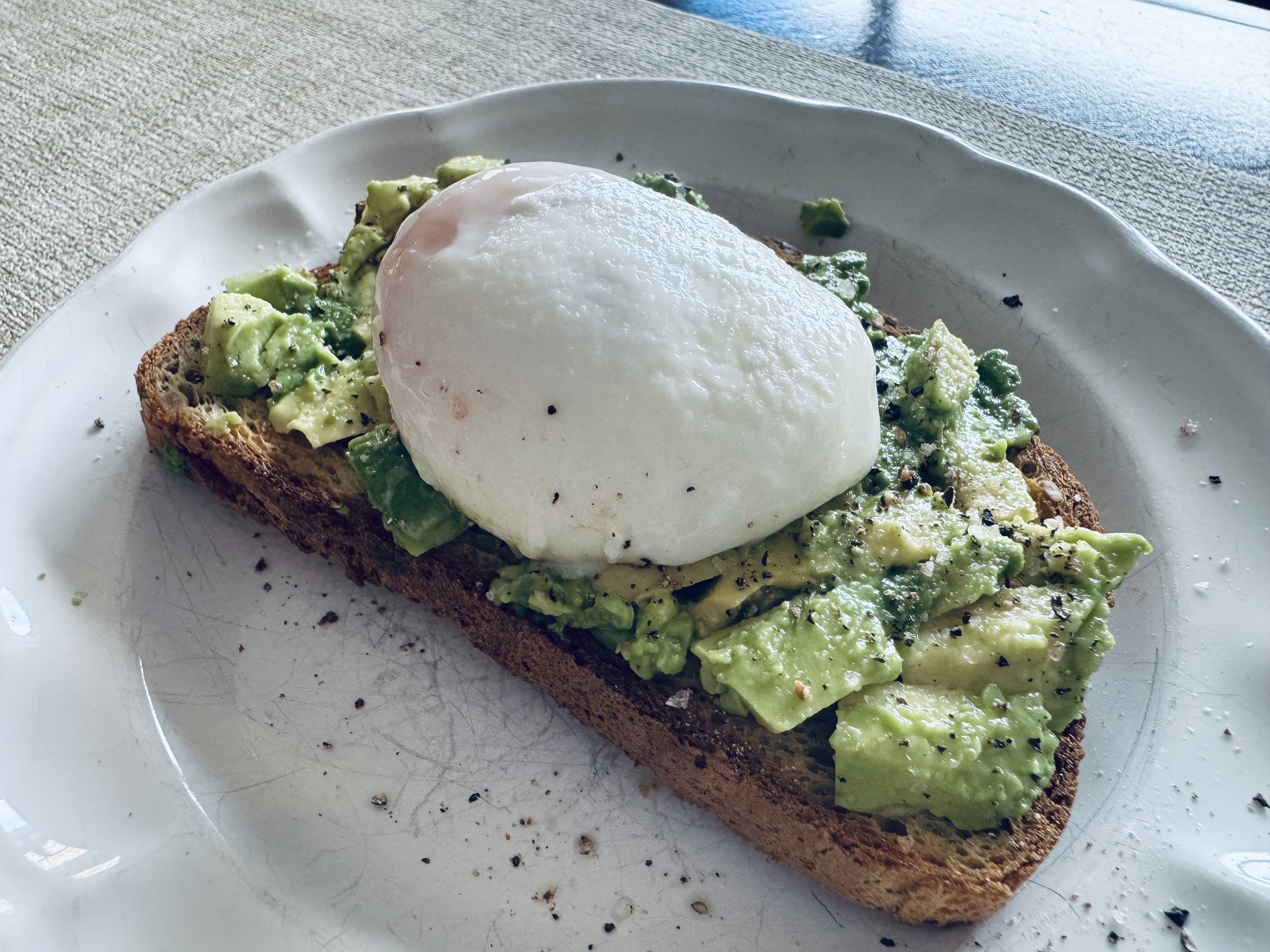 gluten free avocado toast with microwave poached egg