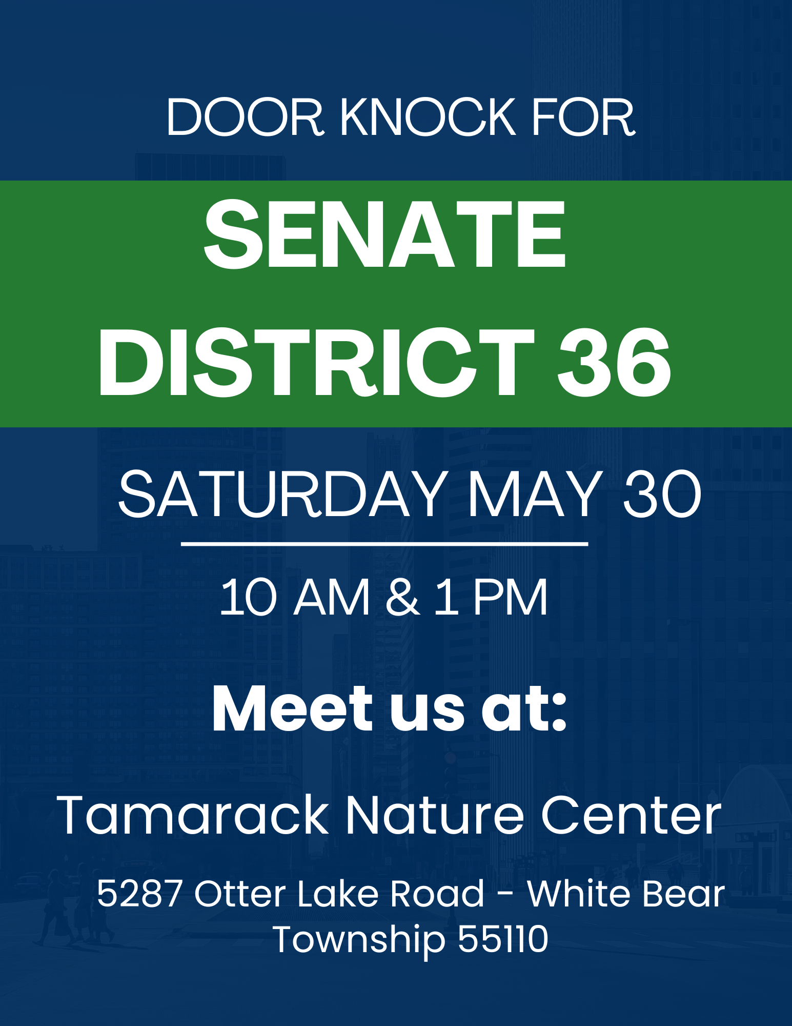 SD36 Door Knock Sat. May 30, 10am to 1pm, meet at Tamarach Nature Center