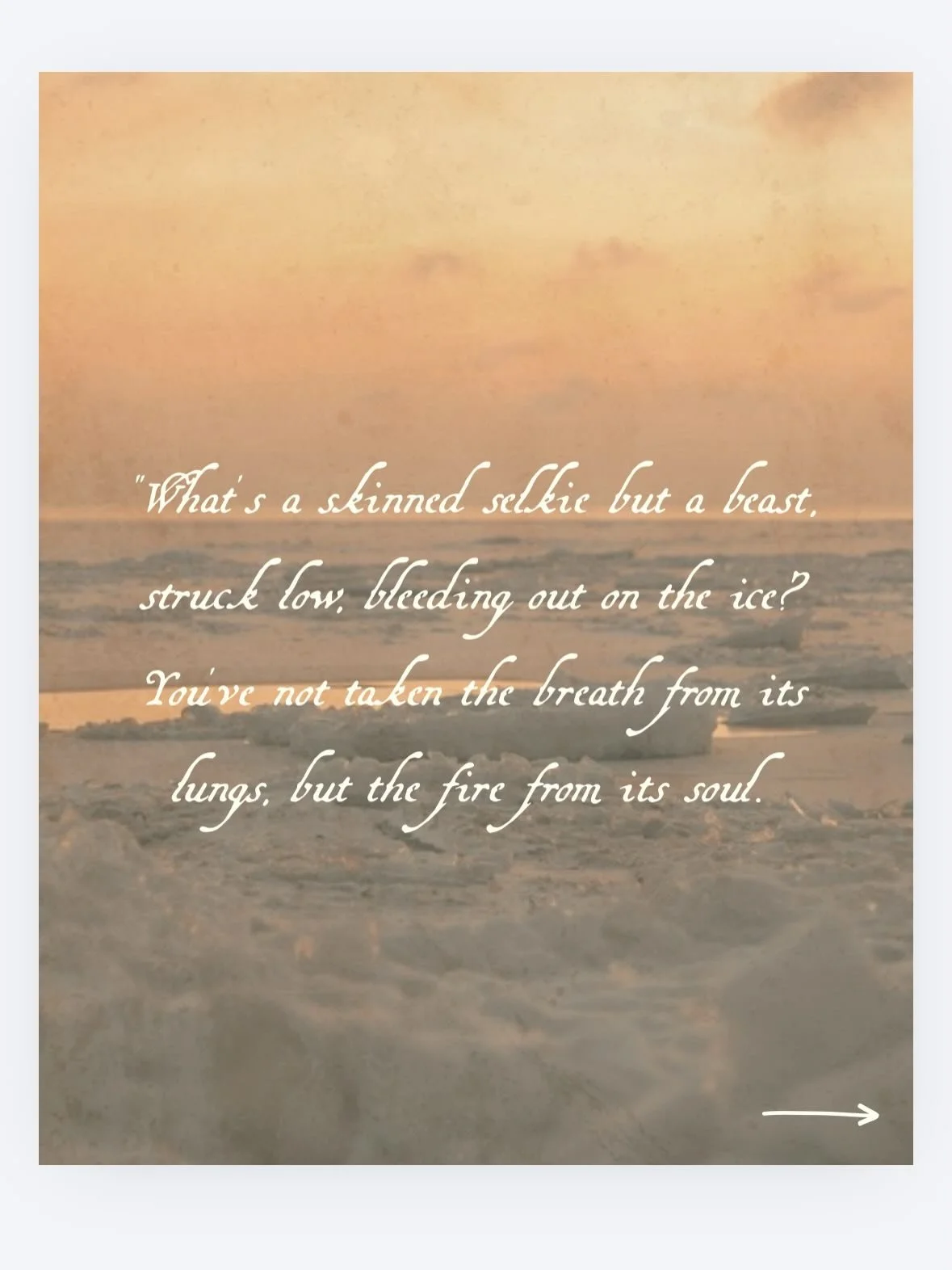 An epigraph from my WIP The Ice in Our Veins.

The Musings from a Fisherman collection have been my favorite epigraphs to write for this book, and I&rsquo;m looking forward to sharing more.

If you want to step into the world of the Black Tide early,