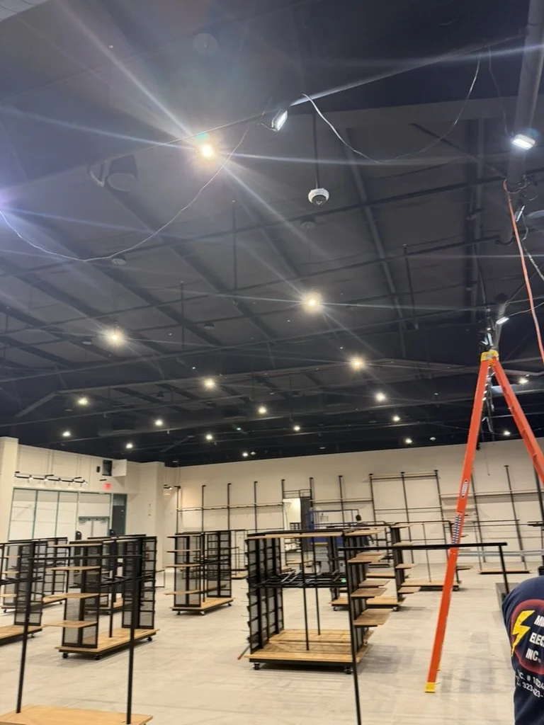 Retail Store Build-Outs: Track lighting, recessed lighting, and custom feature lighting.