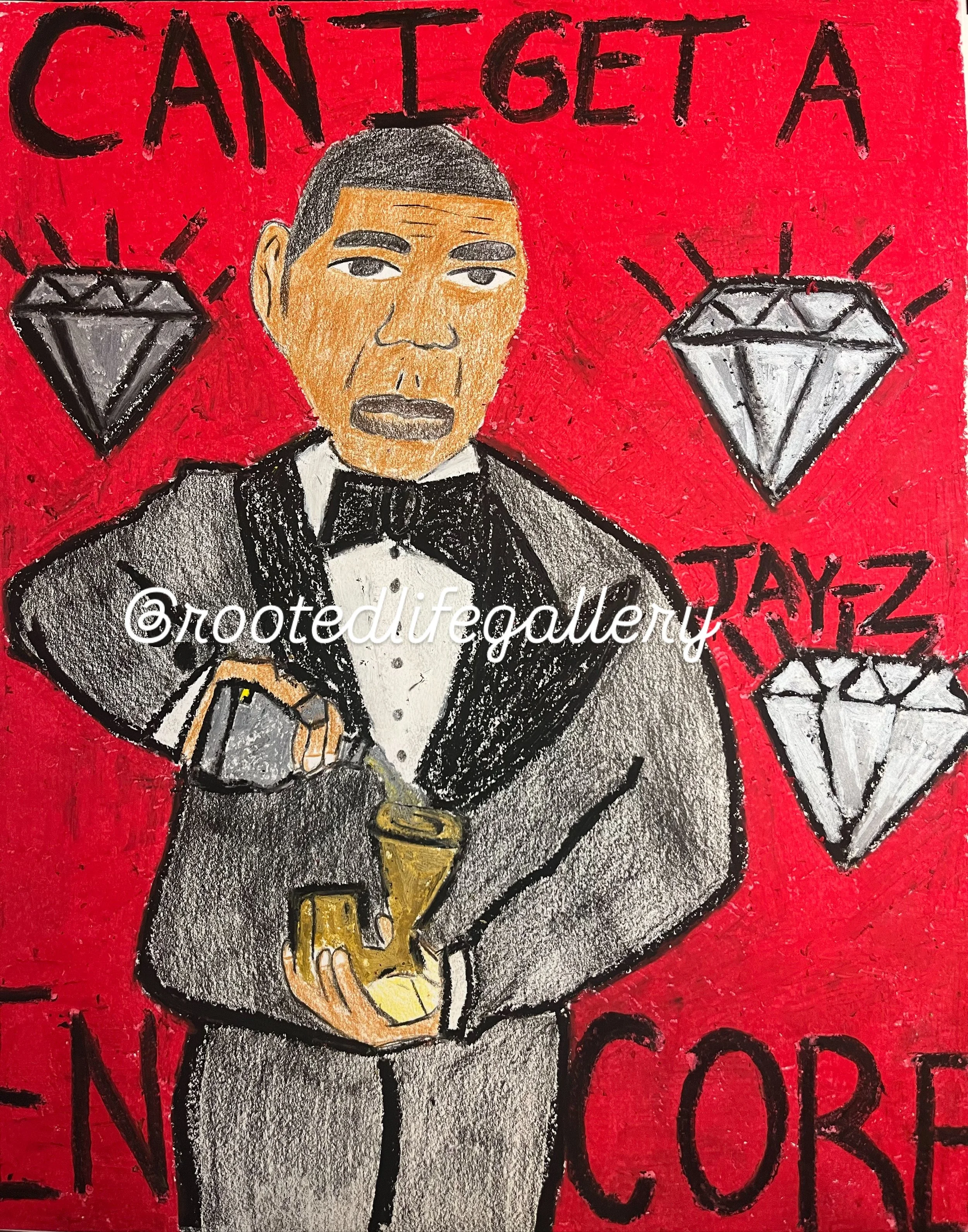 Encore-Jay Z Inspired Portrait Original Oil Pastel Hip Hop Artwork by Yaw