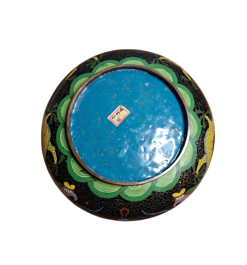 Antique-chinese-bowl.This striking Chinese bowl dates from the early 20th century and showcases the bold artistry of traditional cloisonné enamelling.