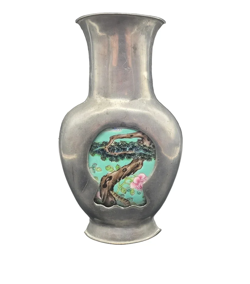 Chinese white metal or pewter baluster vase