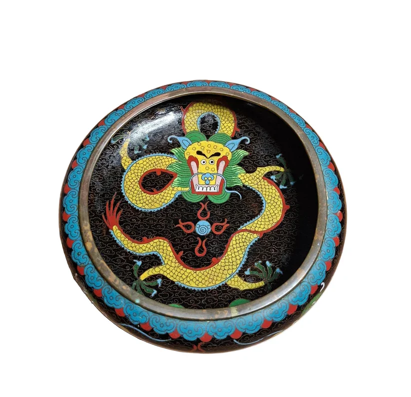 Chinese Cloisonne Low Bowl with Dragon Motif