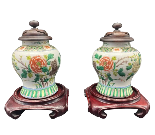 Chinese Famille Vert Porcelain Ginger Jars 19th Century