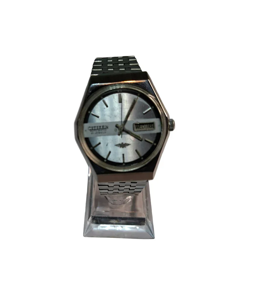 Vintage 1980s Citizen Automatic Watch with Silver Dial