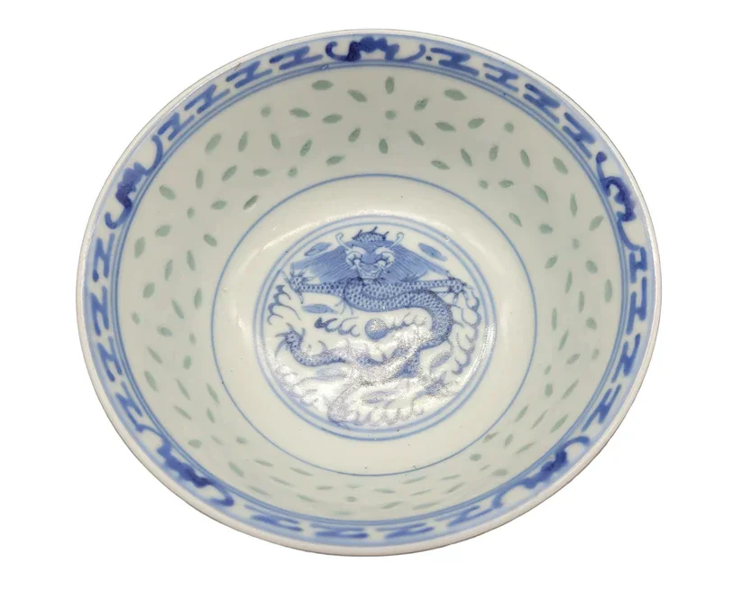 Chinese antique bowl and saucer set early 20th-century blue and white porcelain.